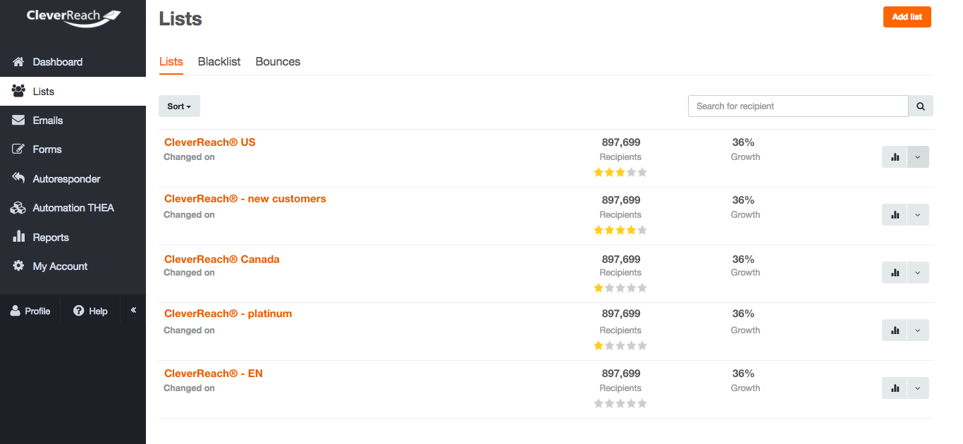 screenshot: There are several reasons for blacklisting recipients: