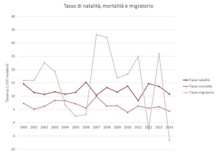 7. Andamento dei principali tassi relativi alla popolazione del Comune di San Michele all'Adige