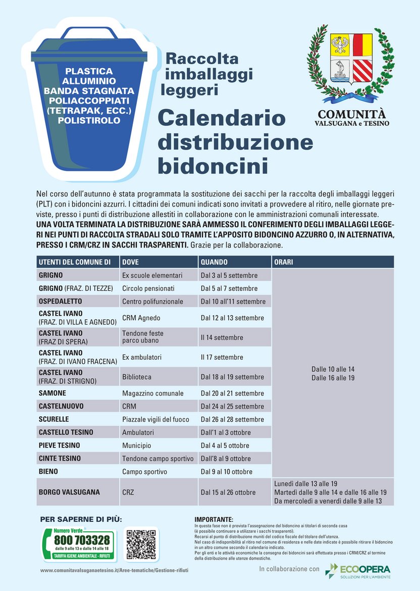 Distribuzione bidoncini raccolta imballaggi leggeri