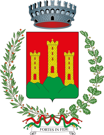 Di rosso a tre torri d'oro aperte e finestrate del campo, murate di nero e sormontate da una crocetta, pure d'oro, poste sopra un monte di tre colli di verde, movente dalla punta. Motto: "Fortes in fide".