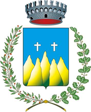 D'azzurro, a cinque vette cuspidali al naturale, degradanti verso la punta, quella di centro più alta e le due in basso intercalate fra le altre; sormontate da due crocette latine d'argento poste in fascia.