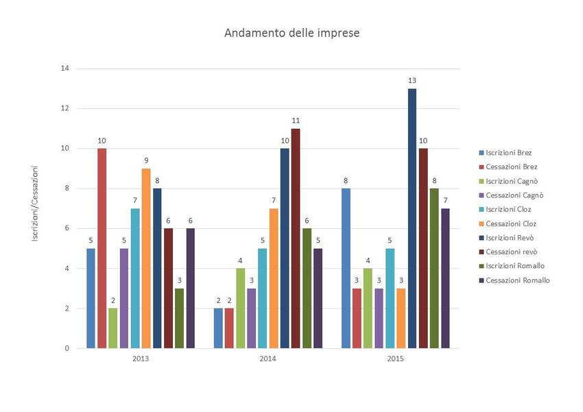 11. Andamento delle imprese nel territorio dei Comuni di Brez, Cagnò, Cloz, Revò e Romallo