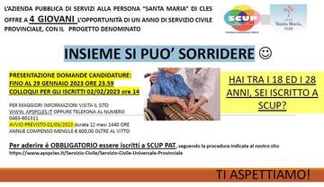 Servizio Civile "INSIEME SI PUO' SORRIDERE" c/o APSP Cles