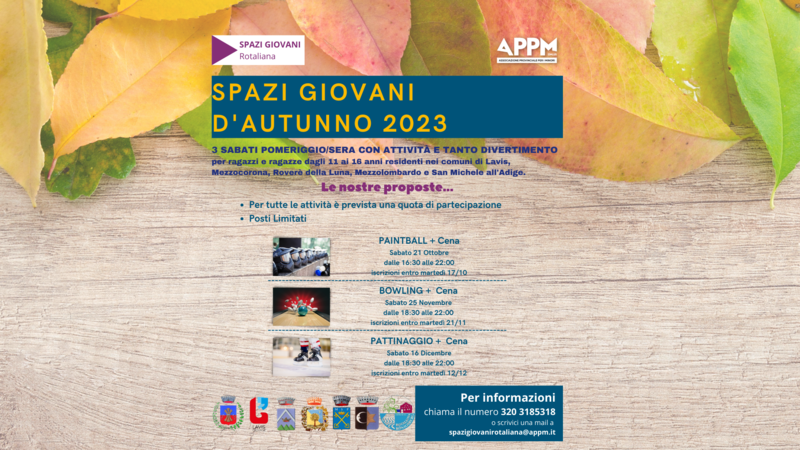 SPAZI GIOVANI D'AUTUNNO 2023 SPAZI GIOVANI D'AUTUNNO 2023