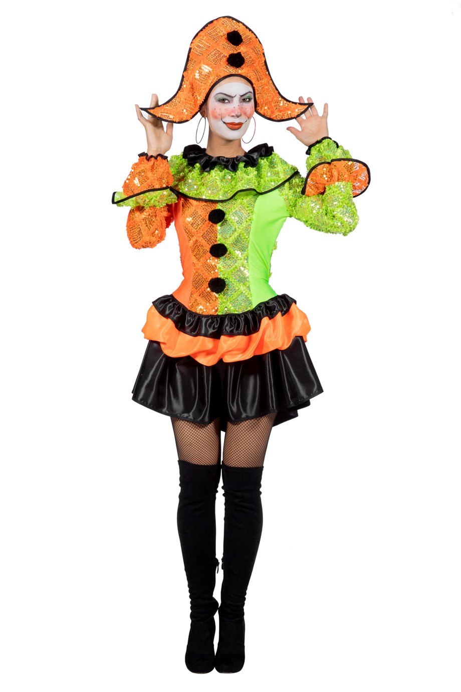 Harlequin neon met hoed