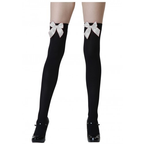 Overknee sokken met strik zwart wit