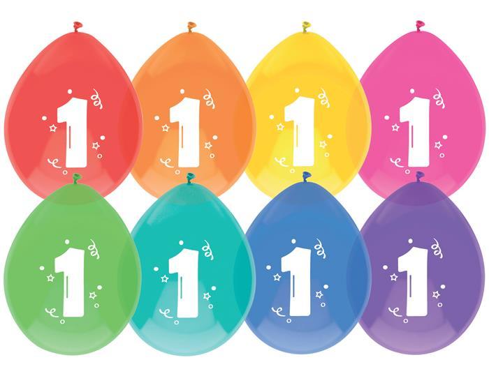Ballonnen leeftijd 1 jaar 8 stuks OP=OP