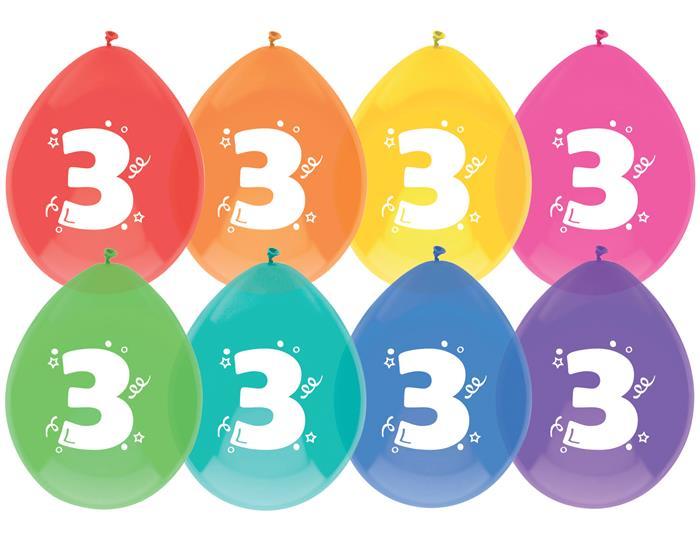 Ballonnen leeftijd 3 jaar 8 stuks OP=OP