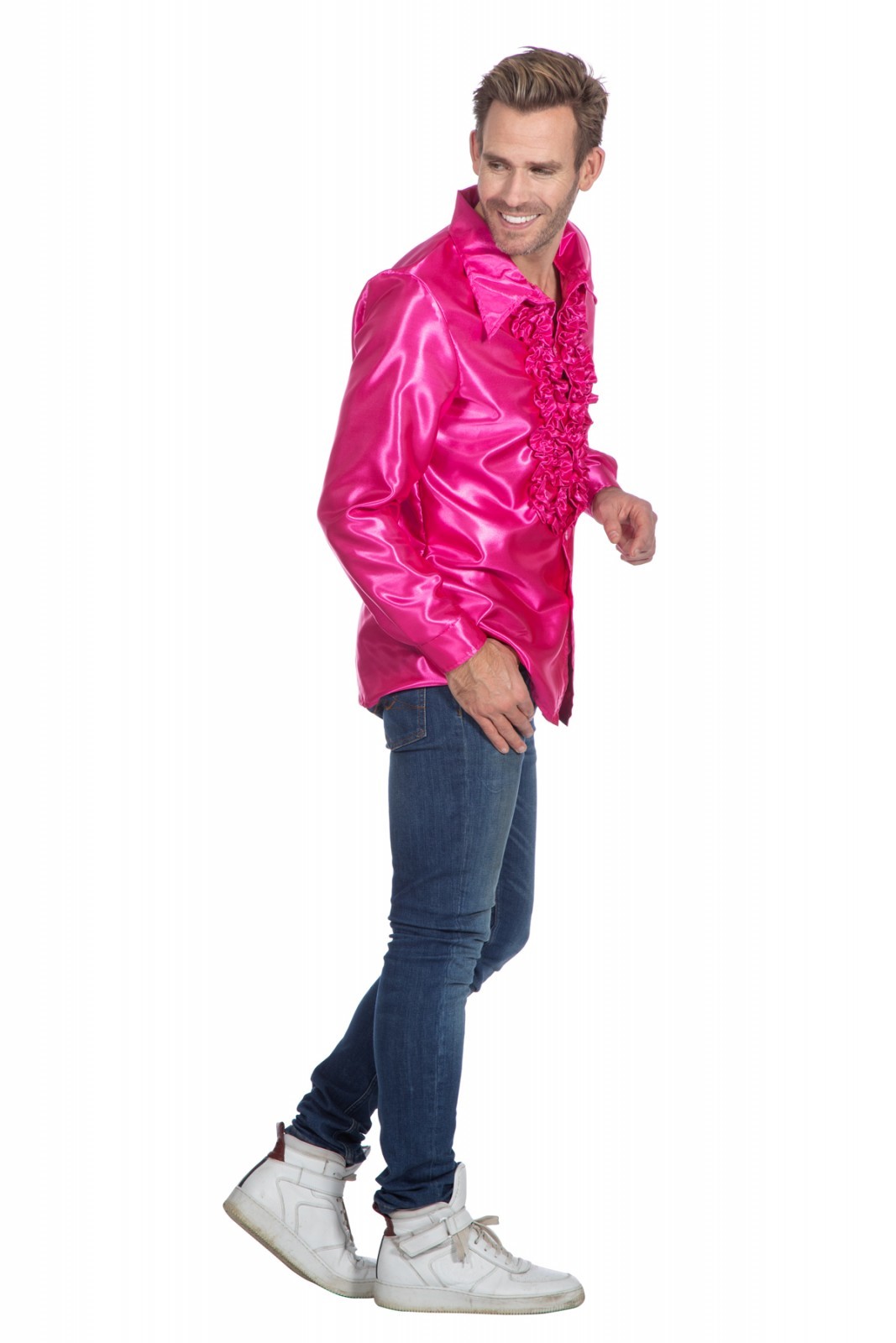 Ruche blouse satijn cyclaam