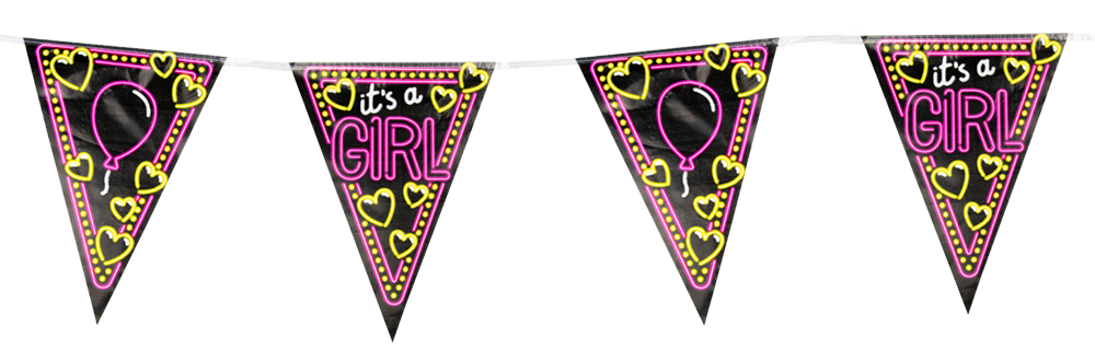 Neon feest vlaggenlijn - It's a girl! OP=OP