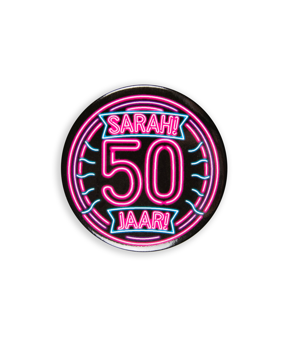 Neon button sarah 50 jaar OP=OP