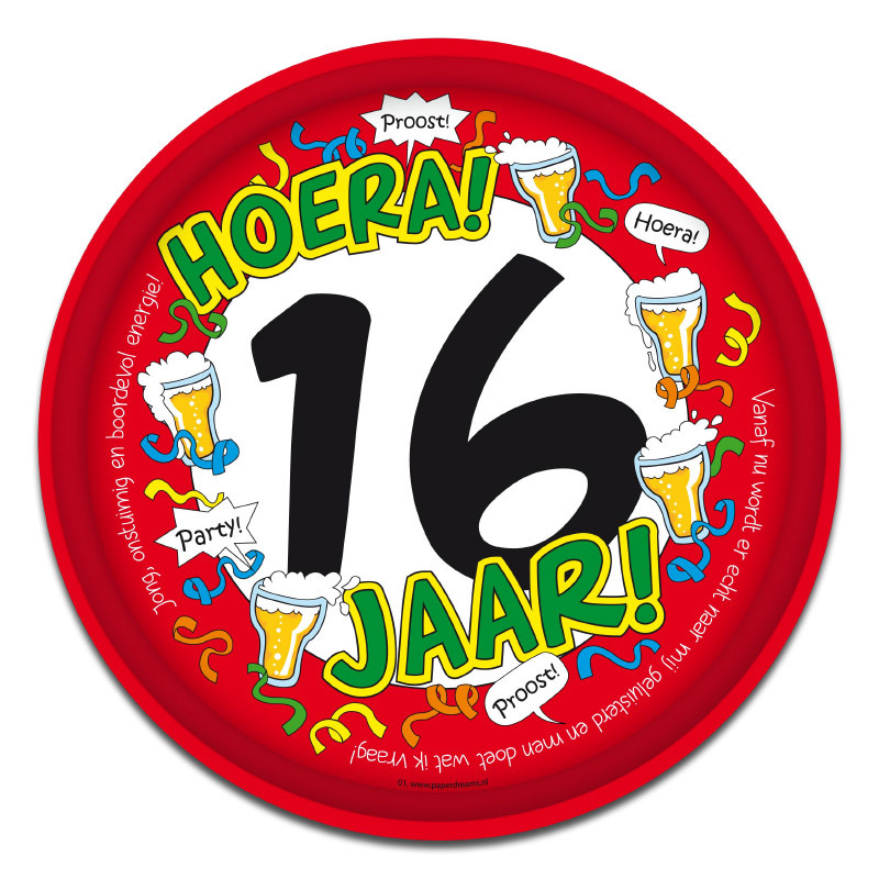 Dienblad met tekst 16 jaar