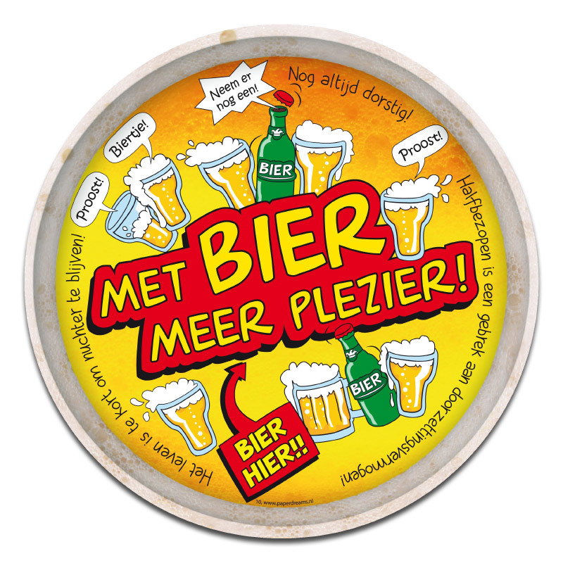 Dienblad met tekst met bier meer plezier