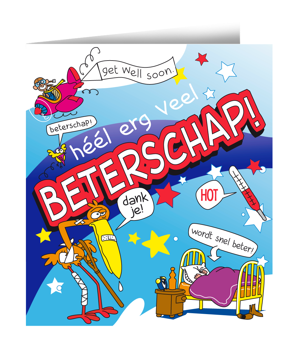 Wenskaart - beterschap cartoon
