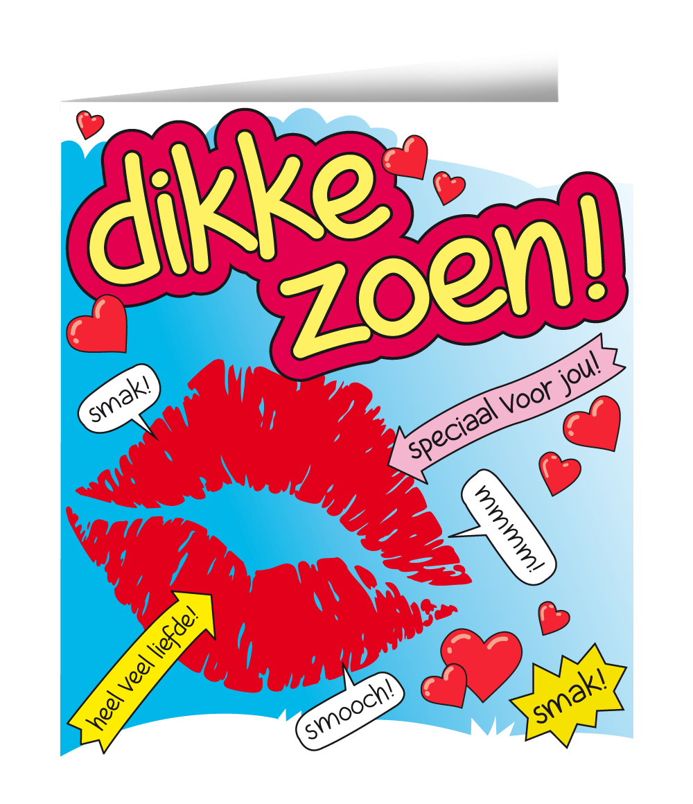 Wenskaart - dikke zoen cartoon
