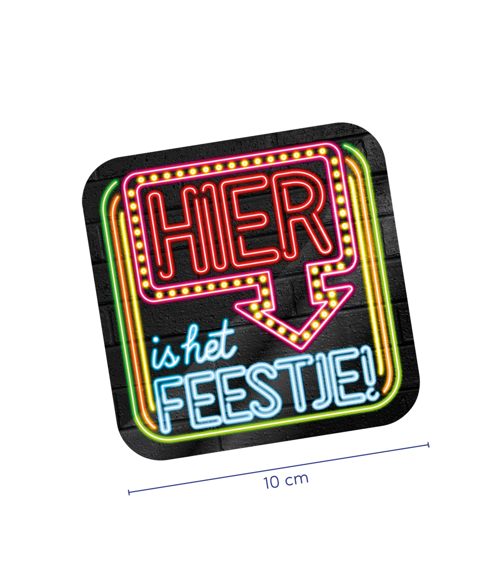 Neon onderzetters - Hier is het feestje OP=OP