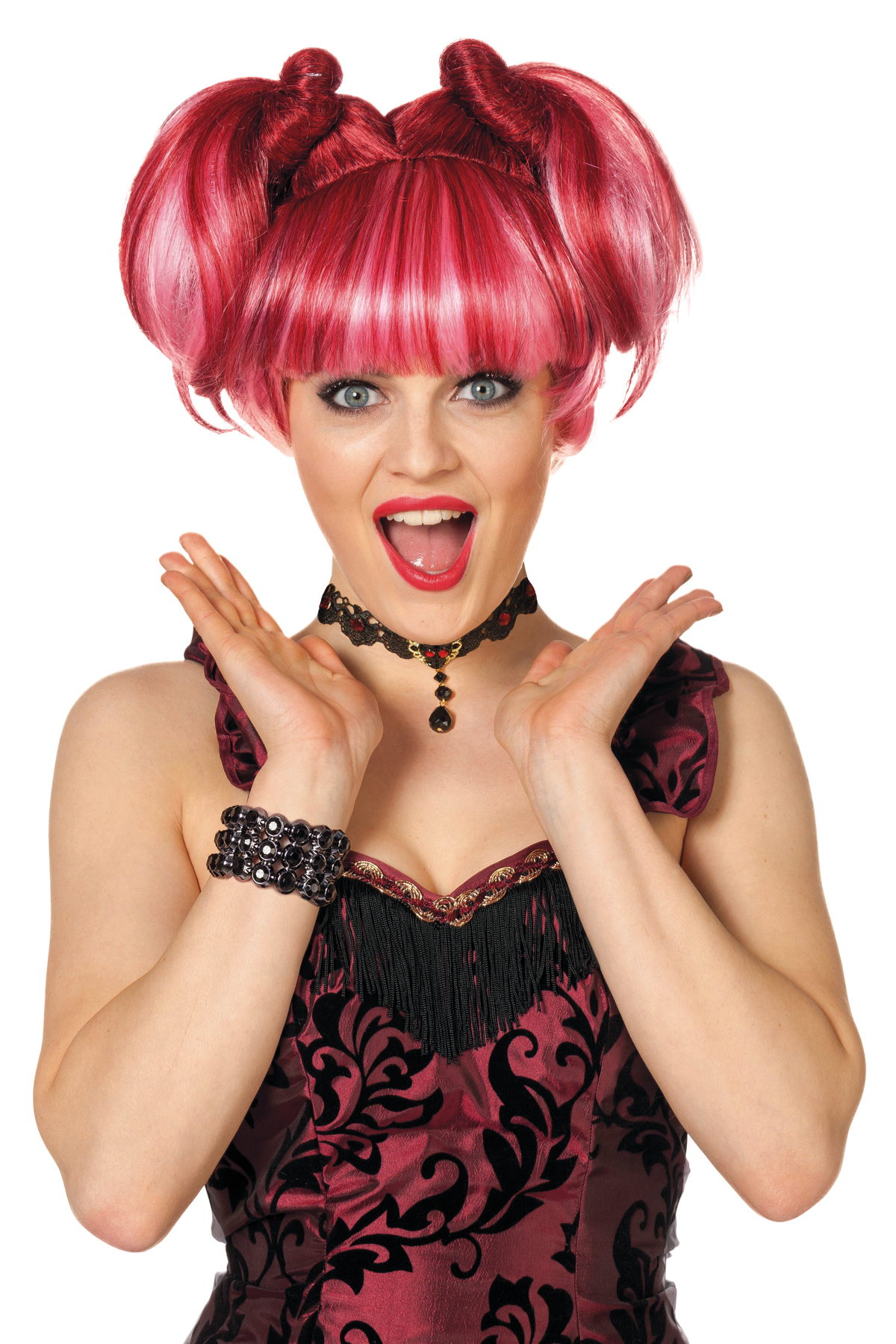 Pruik met roze staarten