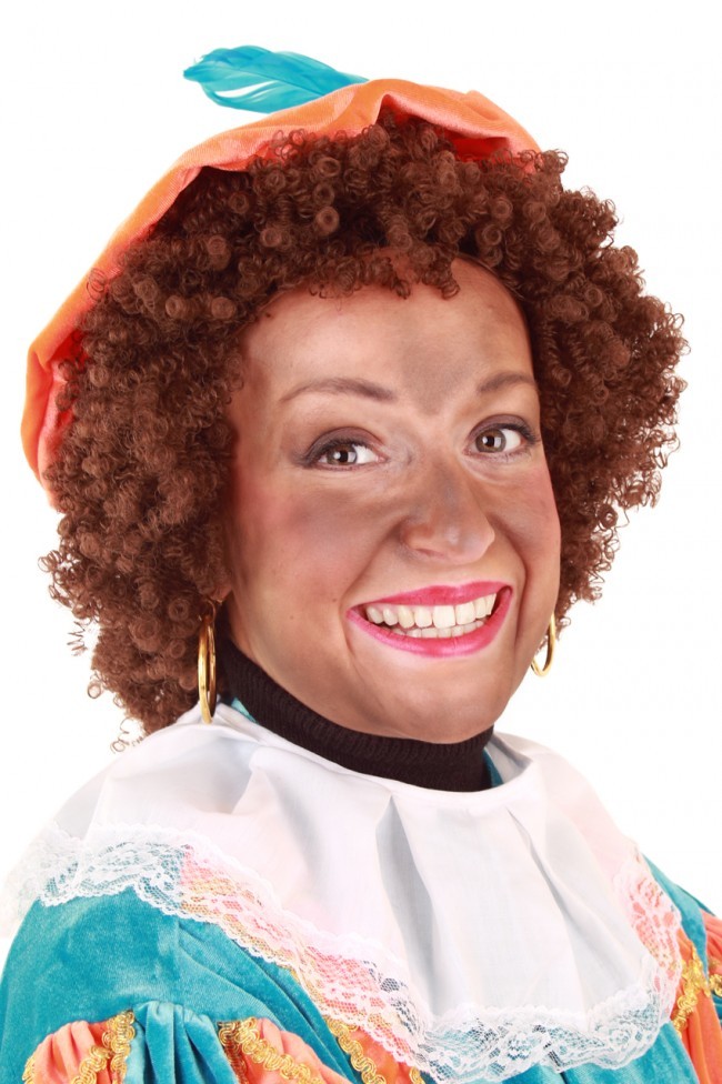 Pruik Piet kroes bruin