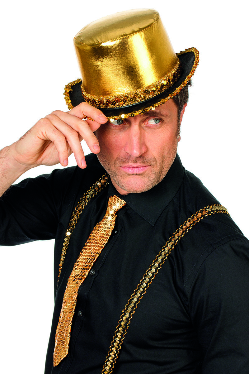 Hoge hoed lamee goud