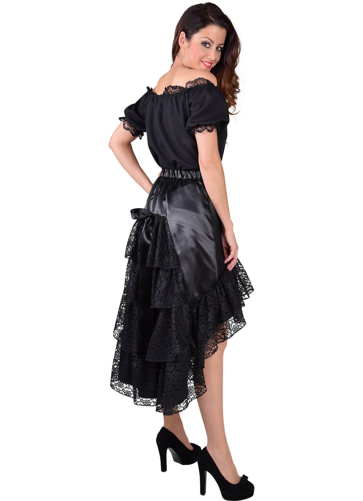 Luxe satijn rok met kant zwart