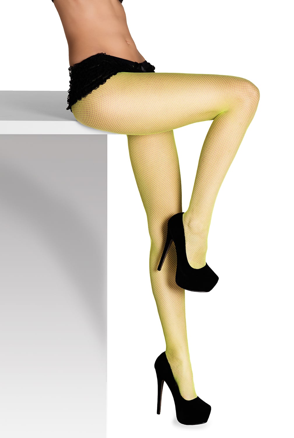 Panty fishnet fine neon yellow