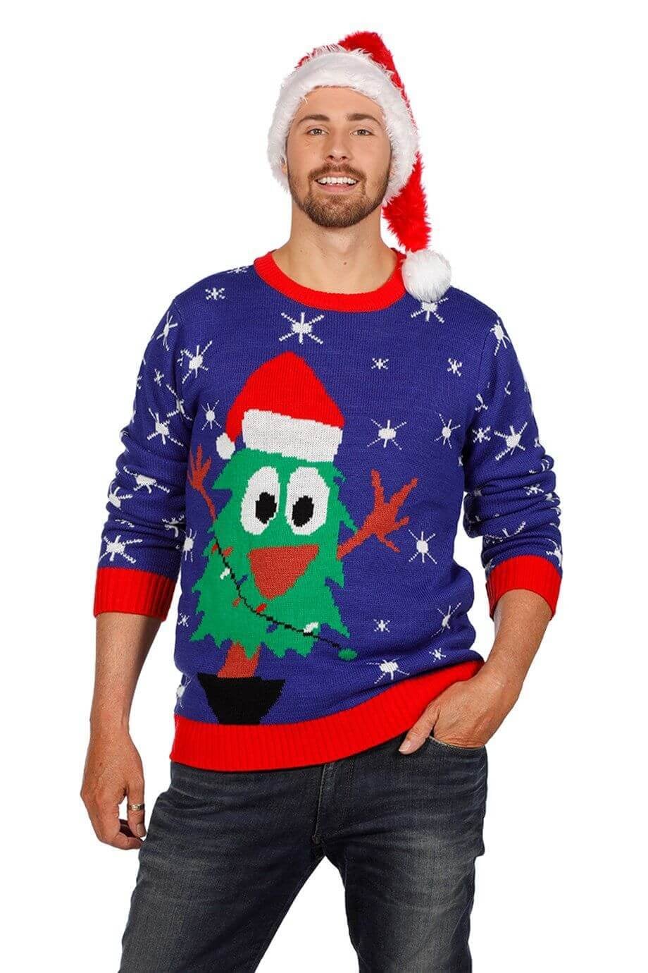 Kersttrui blauw met kerstboom