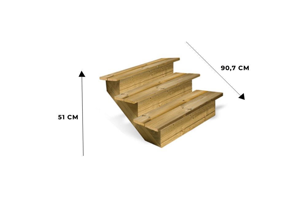 Kit complet d'escalier extérieur bois de 3 marches pleines