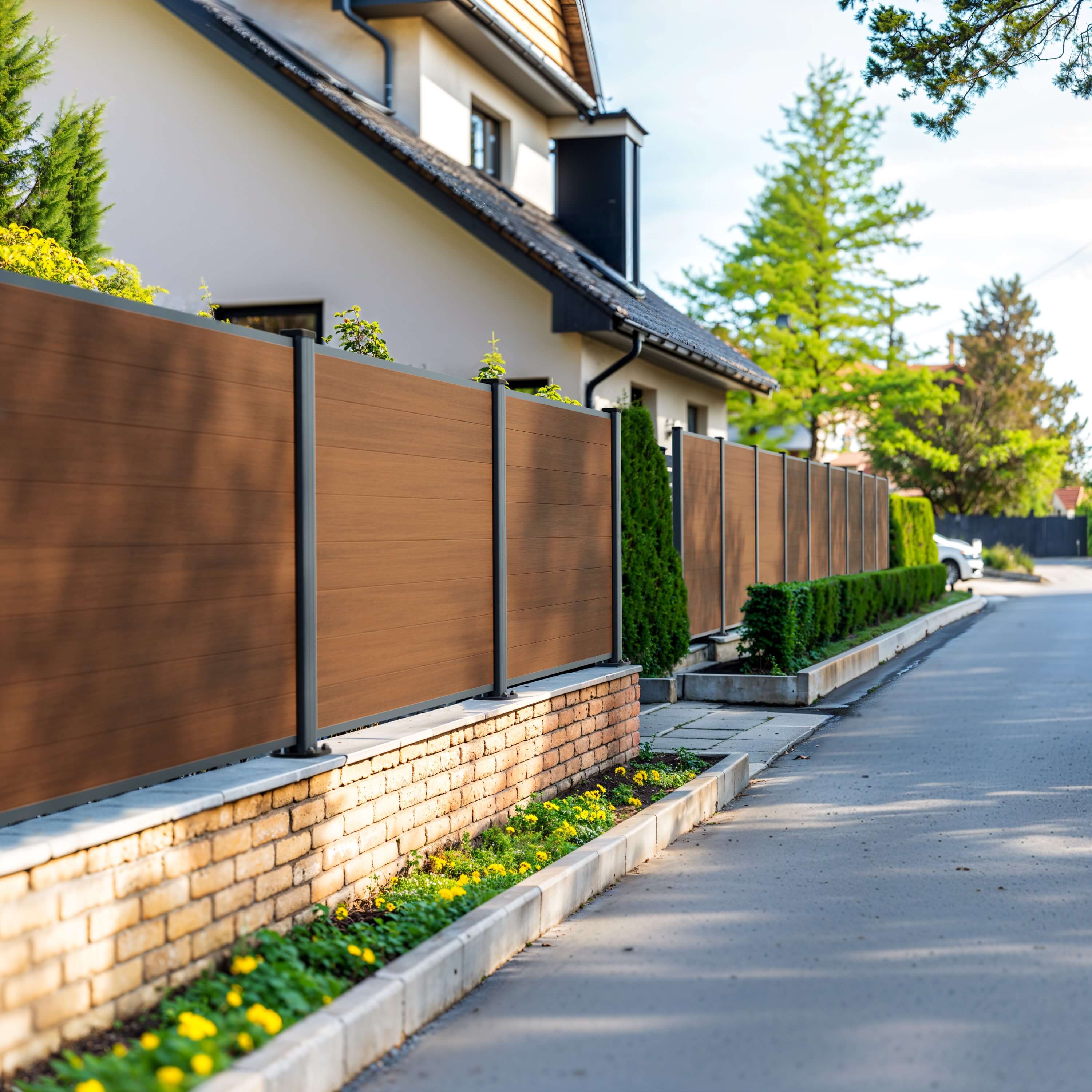 clôture composite sur muret