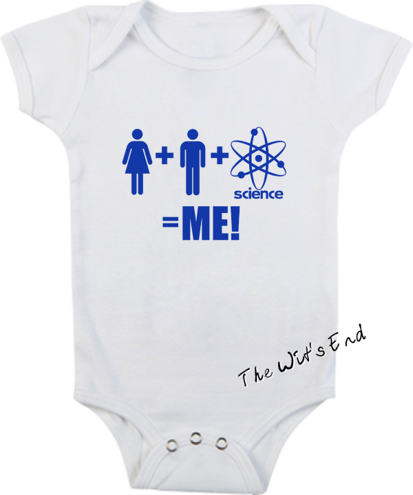 mommy plus daddy plus science equals me (with atom symbol)