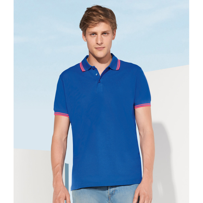 Sols Pasadena Herenpolo Royal Blue Neon Coral