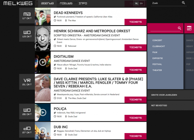Agenda page on the melkweg website