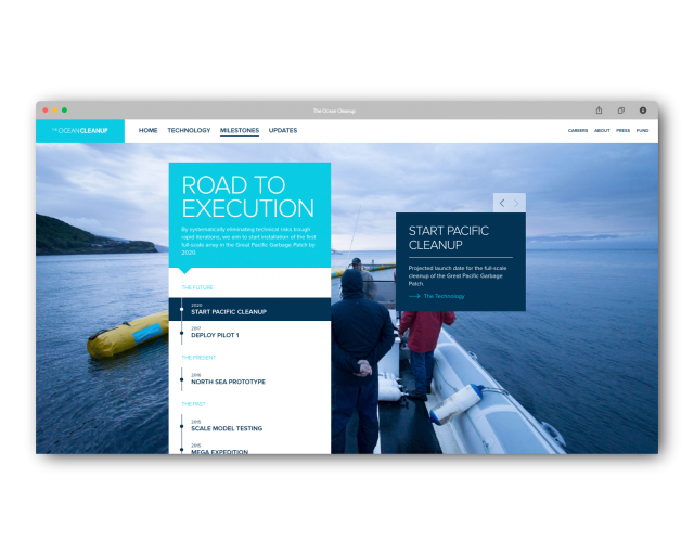 The ocean cleanup visual design on desktop
