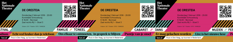 Het Nationale Theater (HNT) tickets met nieuwe branding door Grrr