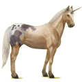 Einhorn-Reitpferd Brauner mit Tobiano-Scheckung