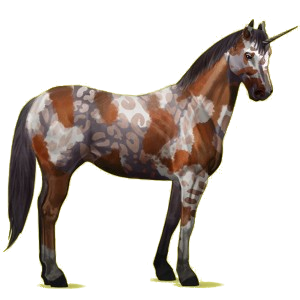 Einhorn-Reitpferd Paint Horse Brauner mit Overo-Scheckung