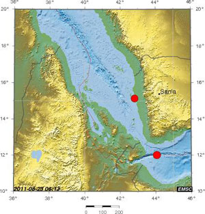 هزتان ارضيتان تضربان مدخا البحر الأحمر بين جيبوتي واليمن