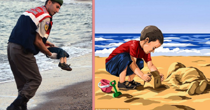 صور: رسّام أذربيجاني يعيد رسم أطفال الحرب ولكن سعداء