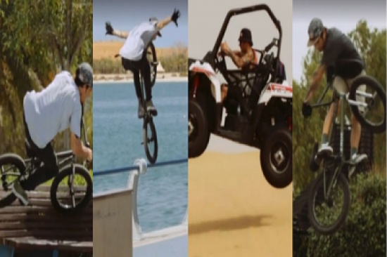 شاهد..  مغامر يؤدي حركات مثيرة على الدراجة