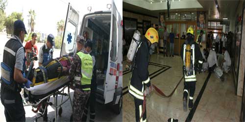 الدفاع المدني ينفذ تمريناً لحادث وهمي في مستشفى الأردن الدفاع المدني ينفذ تمريناً لحادث وهمي في مستشفى الأردن