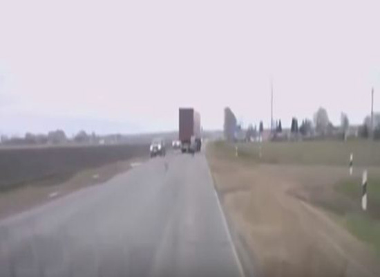 بالفيديو: شاحنة تتجنب صدم شبح يعبر الطريق
