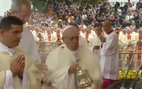 بالفيديو لحظة وقوع البابا فرانسيس.. والكهنة يساعدونه في النهوض