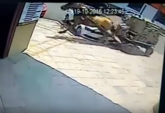 شاهد.. عربة يجرها حصان تصطدم بسيارة متوقفة