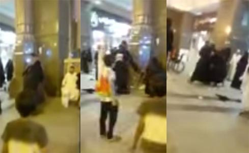 شاهد.. مشاجرة بين متسولتين في باحة الحرم المكي