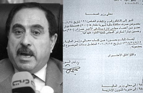 500 دينار شهريا لمدير وأعضاء مستشفى حمز ة و 250 لسكرتير المستشفى ولتضرب باقي مستشفيات البلد رأسها بالحيط 