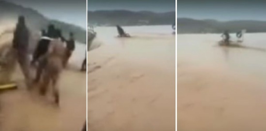 فيديو: شاب يتحدى السيول والنهاية كانت مؤلمة