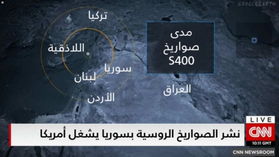 خريطة تبين الدول والمناطق ضمن مدى صواريخ S-400 الروسية بعد تفعيلها باللاذقية خريطة تبين الدول والمناطق ضمن مدى صواريخ S-400 الروسية بعد تفعيلها باللاذقية