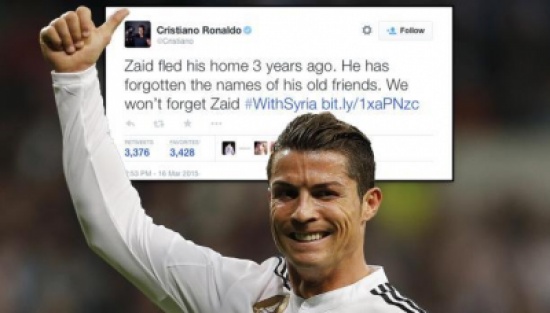 رونالدو يتعاطف مع الشعب السوري من خلال الطفل "زيد" رونالدو يتعاطف مع الشعب السوري من خلال الطفل "زيد"