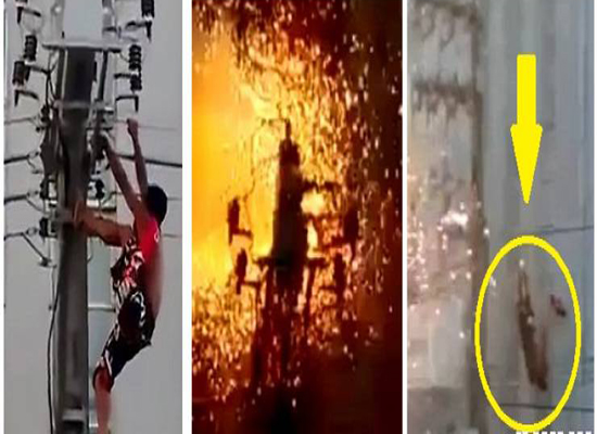 فيديو صادم.. لحظة تعرض رجل لصقعة كهربائية توقعه ميتاً!