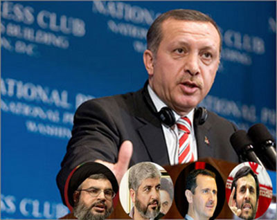 سورية تمنع ملصقات تجمع أردوغان والأسد وأحمدي نجاد ومشعل ونصر الله