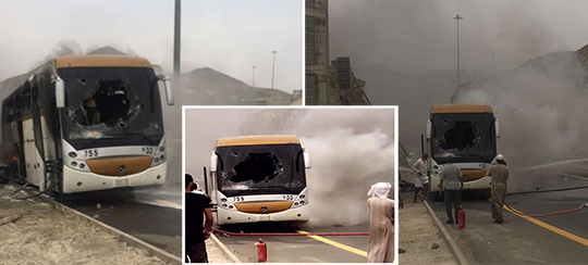 بالفيديو: اشتعال النيران في باص حجاج بمكة دون وقوع إصابات بين الركاب